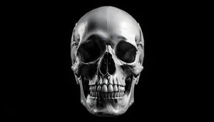 Obraz premium A close-up view of a human skull on a black background