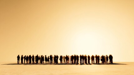 Group of People Gathered at Sunset in a Dry Desert Climate Back View