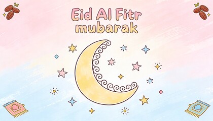 Eid Al-Fitr Mubarak Hand Painted in Pastel Colors
