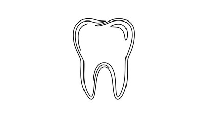 Minimal Continuous Line Tooth Icon Modern Dental Outline Vector on White