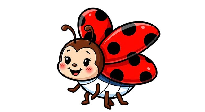 A cartoon ladybug with a smiling face