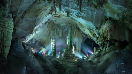 Dynamic Cave Interior with Multicolored Spotlights