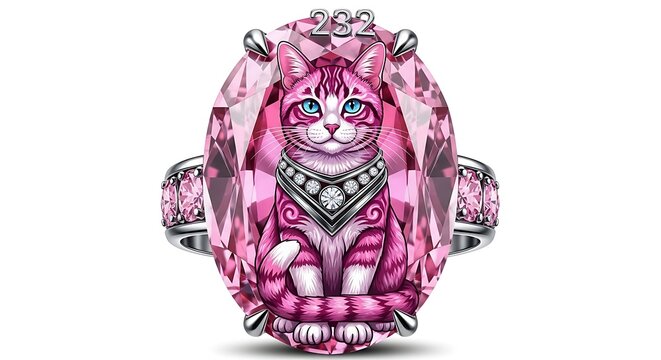 A pink cat ring with a large gemstone