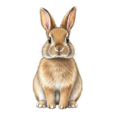 Obraz premium Detailed of a fluffy brown rabbit with large ears sitting attentively isolated on a transparent background