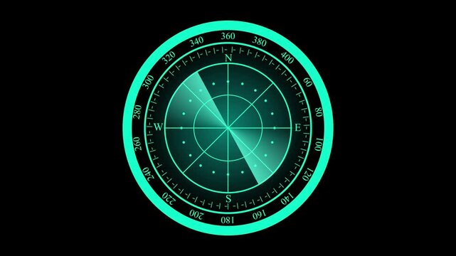 Radar screen loop with scanning beam circular grid. Radar scanning technology background. Signal transmitted sonar radar .Radar point to detect enemy position.4k video