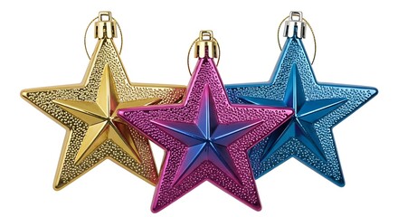 Obraz premium Colorful star shaped christmas ornaments on a white background
