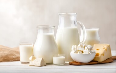 Fresh Dairy Products Displayed on Farm Table with Overcast Weather