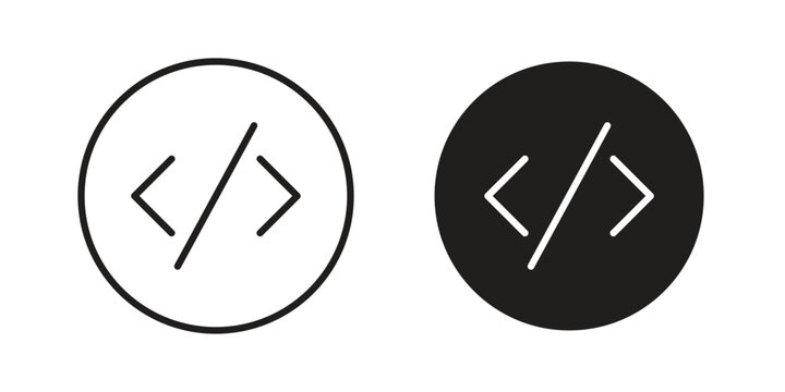 Code icons vector glyph and thin line. Black icons
