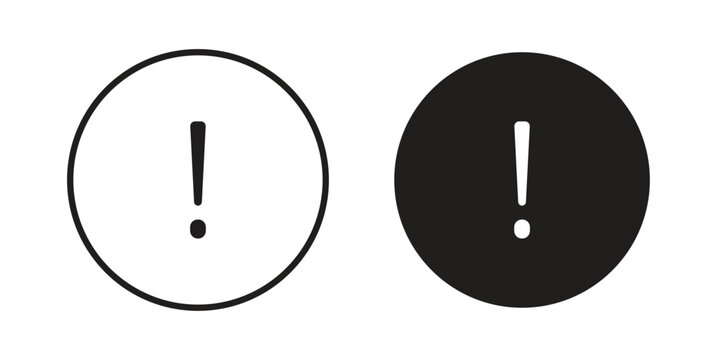 Exclamation button icons vector glyph and thin line. Black icons