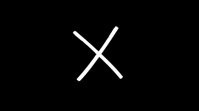 cross brush drawing Transparent alpha channel. cross mark animation White Background, Wrong Symbol in Motion graphic, Red X letter, crossed lines, green screen,