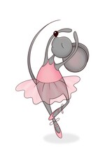 Cute Gray Mouse Ballerina in Pink Tutu Dancing © Julllia