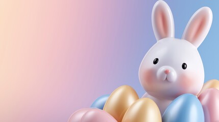 Obraz premium A rabbit is sitting on a pile of Easter eggs