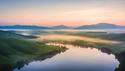 Nature and Landscapes Serene Mountain Sunrise Aerial