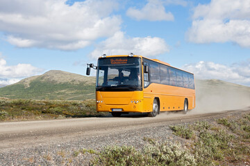 Naklejka premium Bus to Snoheim (Dovrefjell-Sunndalsfjella National Park, Norway)