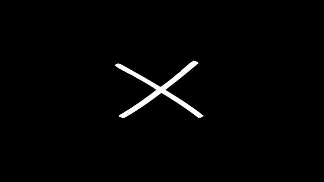 cross brush drawing Transparent alpha channel. cross mark animation White Background, Wrong Symbol in Motion graphic, Red X letter, crossed lines, green screen,