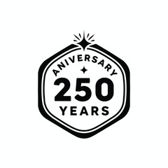 Fototapeta premium 250 years anniversary emblem, hexagon shape, starburst sparkle, celebration, milestone, event, logo, inscription, number, symbol