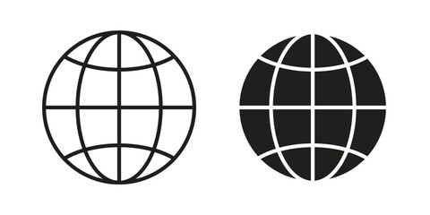 Obraz premium Website globe icons vector glyph and thin line. Black icons