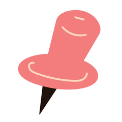Cute pink pushpin icon. Flat vector illustration of a thumbtack with a dark needle, perfect for office, school, or map location concepts.