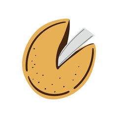 Chinese fortune cookie with a message. Hand-drawn vector illustration for concepts of luck, fate, dessert, and tradition.