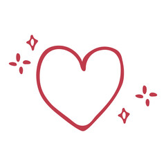 Hand-drawn red heart outline with sparkles. A minimalist doodle illustration isolated. Symbolizes love, romance, and magic. Ideal for Valentines Day or social media.