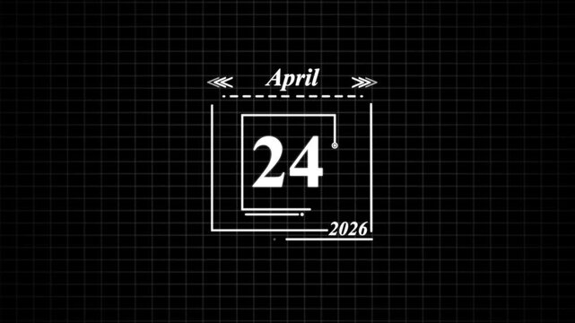 April 24th date display with futuristic grid background. Highlighting date Very important date on the calendar.