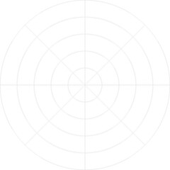 Black dot radial grid texture with cells on white background. FUI science round grid backdrop. Math or technological notebook blank circular sheet.