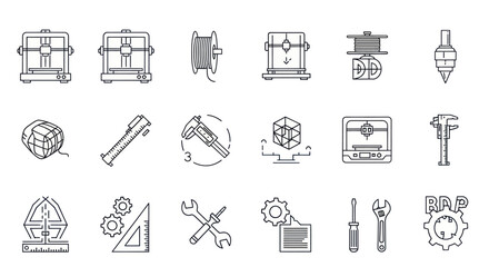 Fototapeta premium 3D Printing Icons Set: Technology, Innovation, Manufacturing, Design, Engineering