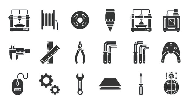 3D Printing and Engineering Tools Icons Set
