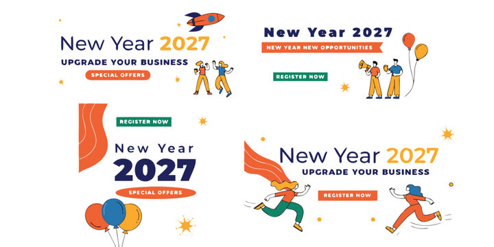 New Year 2027 Business Upgrade Banners &ndash; Modern Promotional Designs, Special Offers, Colorful Celebration Graphics & Opportunity‑Focused Templates for Marketing and Branding