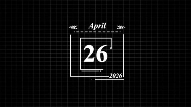 April 26th date display with futuristic grid background. Highlighting date Very important date on the calendar.