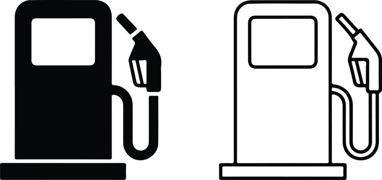 Minimal fuel pump vector icon in clean line art style, simple gasoline station symbol for energy and transport design