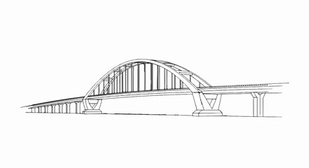 Stylized line drawing of a long arched bridge with multiple supports