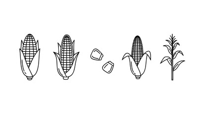 Obraz premium Corn Thin Line Icon Set Agricultural Outline Vector Collection for Web