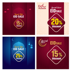 Eid mubarak sale promotional graphic with discounts crescent moons and decorative lanterns high-quality professional
