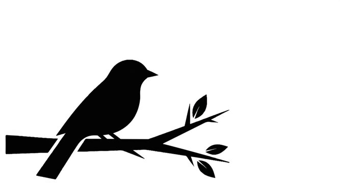 A black silhouette of a bird perches on a leafless tree branch