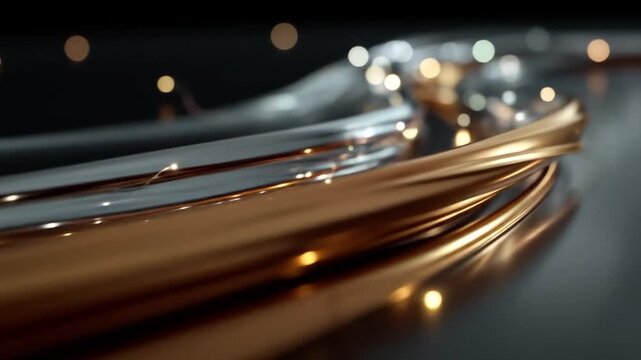 Abstract flowing lines with bokeh effect in dark studio environment
