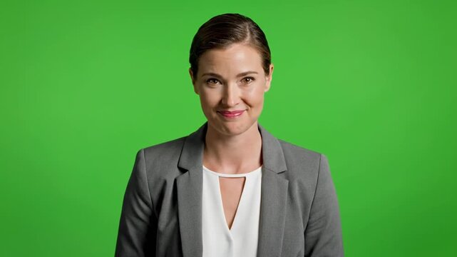 Professional female presenter in a calm controlled delivery style for corporate VIDEO content in a studio setting