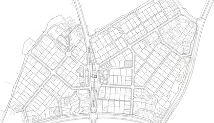 Obraz premium Aerial view of an urban plan showing a grid of streets and building outlines