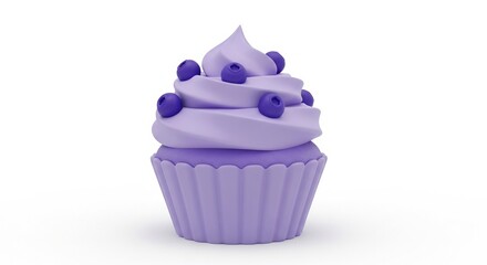 Purple cupcake with frosting and blueberries on sweet