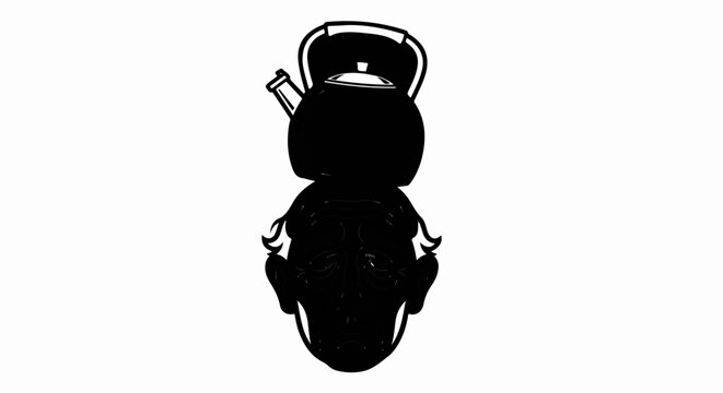 Black silhouette of a head wearing a kettle
