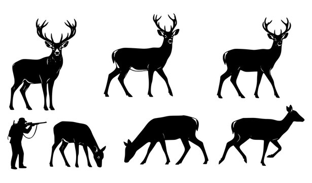 Deer and Hunting Silhouette Pack Stag Buck Hunter Vector Set