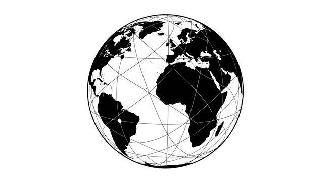Global Black Vector Silhouette of a Terrestrial Earth Globe for World Organizations. transparent.