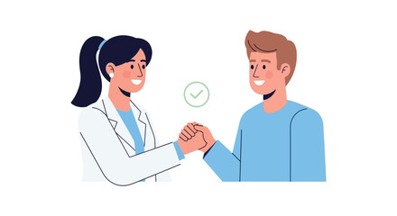 Fototapeta premium Doctor and Patient Handshake Illustration: Agreement, Trust, and Successful Healthcare Consultation or Professional Partnership