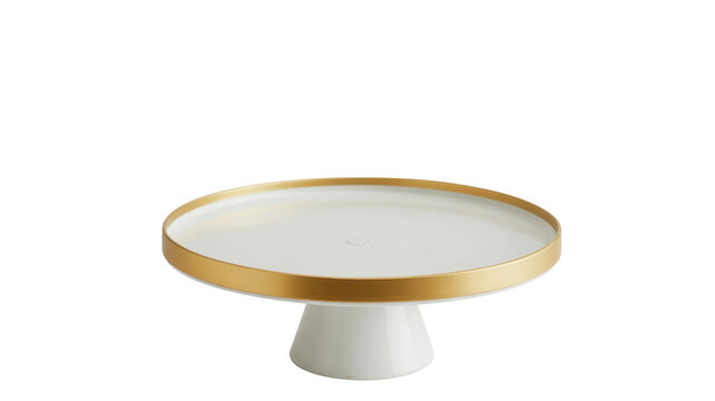 White and gold cake stand on white background pedestal isolated on a transparent background