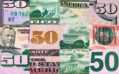 Fototapeta premium 50 US dollars for design purposes. Money of the United States of America. Elements of paper bills.