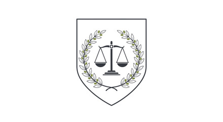 Justice symbol with scales and laurel wreath emblem.