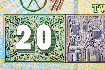 Obraz premium 20 Pounds Egyptian Banknote featuring Ancient Egyptian Pharaonic Art. Money of Egypt.