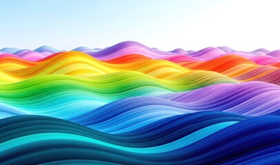 Obraz premium Vibrant Abstract Landscape with Undulating Rainbow Colored Waves and Smooth Organic Forms