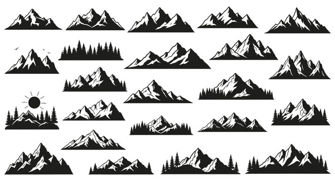 Mountain Landscape Silhouette Vector on White Background