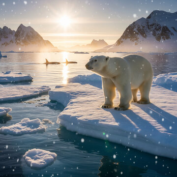 polar bear with sunset